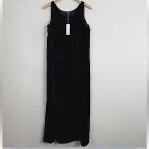 Eileen Fisher Crushed Velvet Black A-line Maxi Sleeveless Dress Size XXS